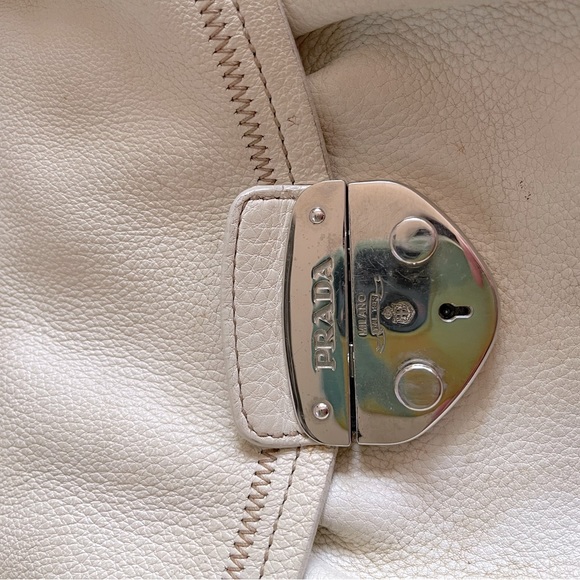 PRADA Shoulder Purse with Taupe Leather Body and Silver Hardware- Vintage - Picture 2 of 9